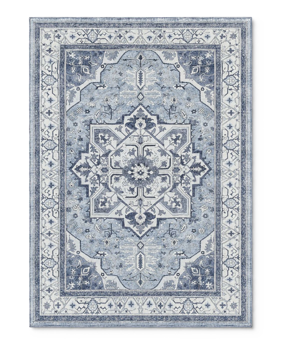 Tapis persan vintage bleu, vue à plat