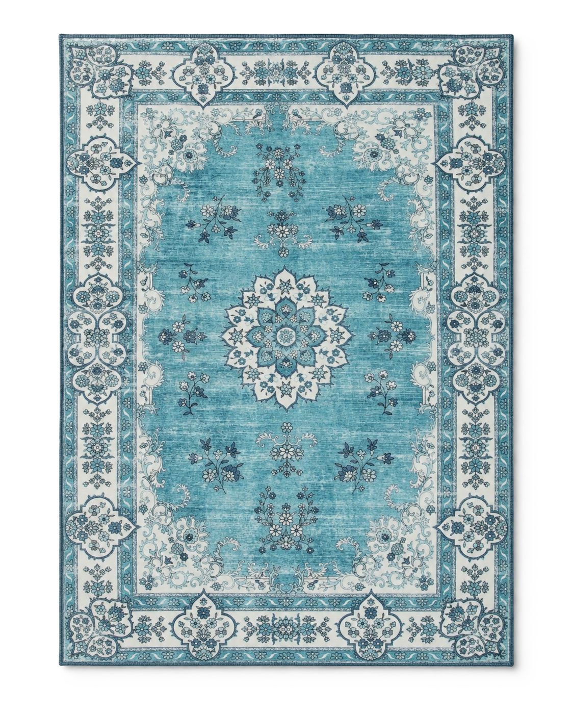 Tapis persan vintage turquoise, vue à plat
