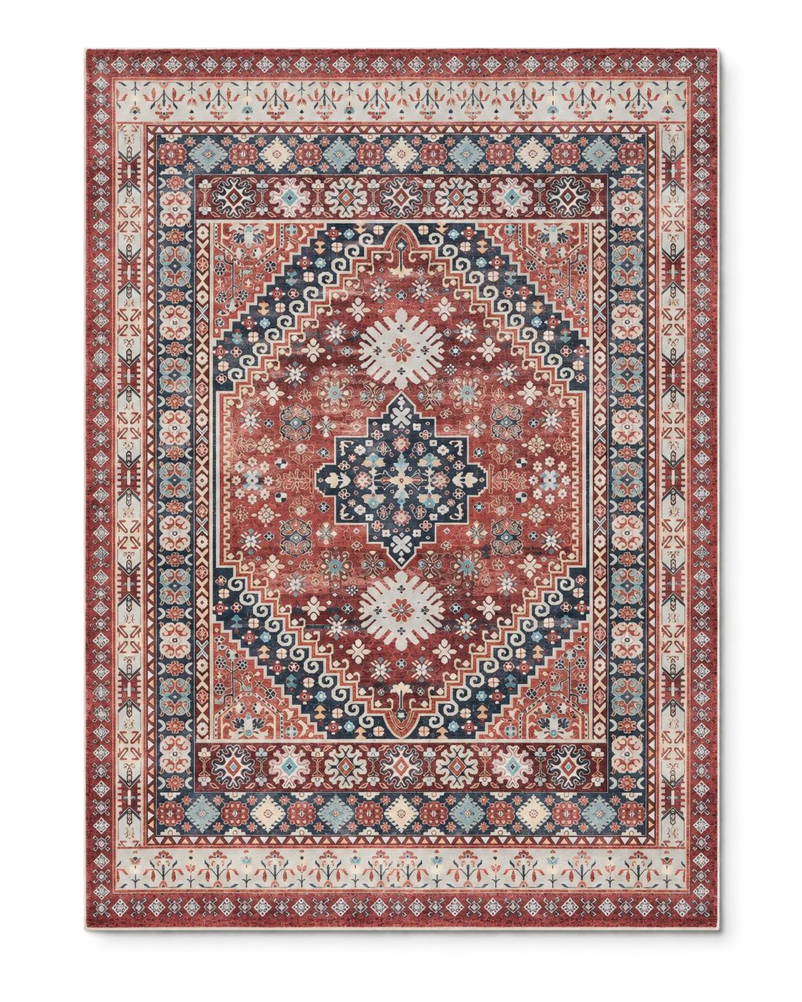 Tapis persan vintage rouge, vue à plat