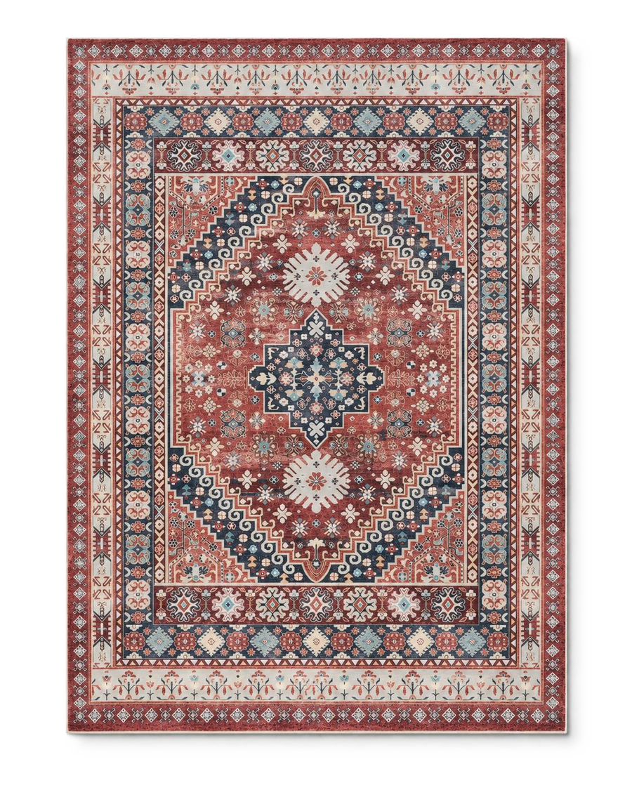 Tapis persan vintage rouge, vue à plat