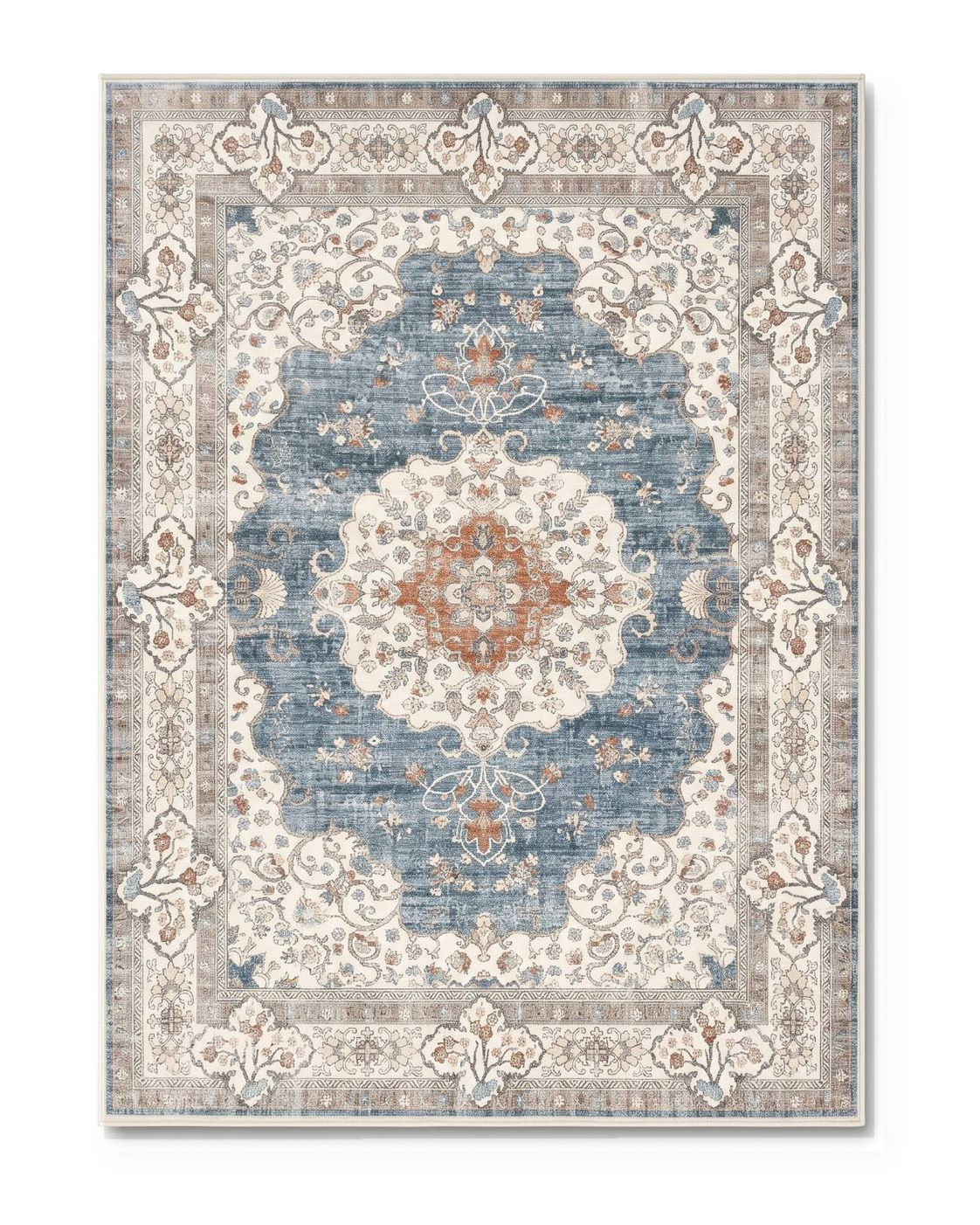 Tapis persan vintage bleu ciel, vue à plat