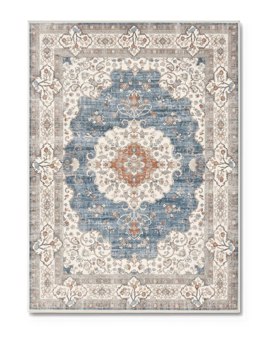 Tapis persan vintage bleu ciel, vue à plat