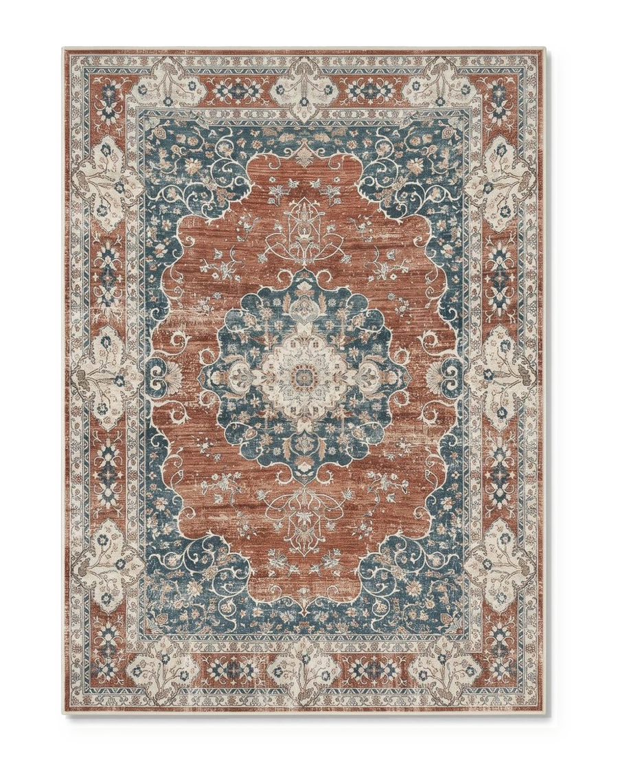 Tapis persan vintage terracotta, vue à plat