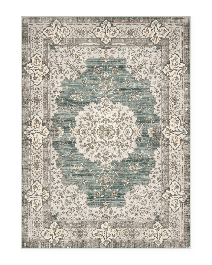 Tapis persan vintage vert d'eau, vue à plat
