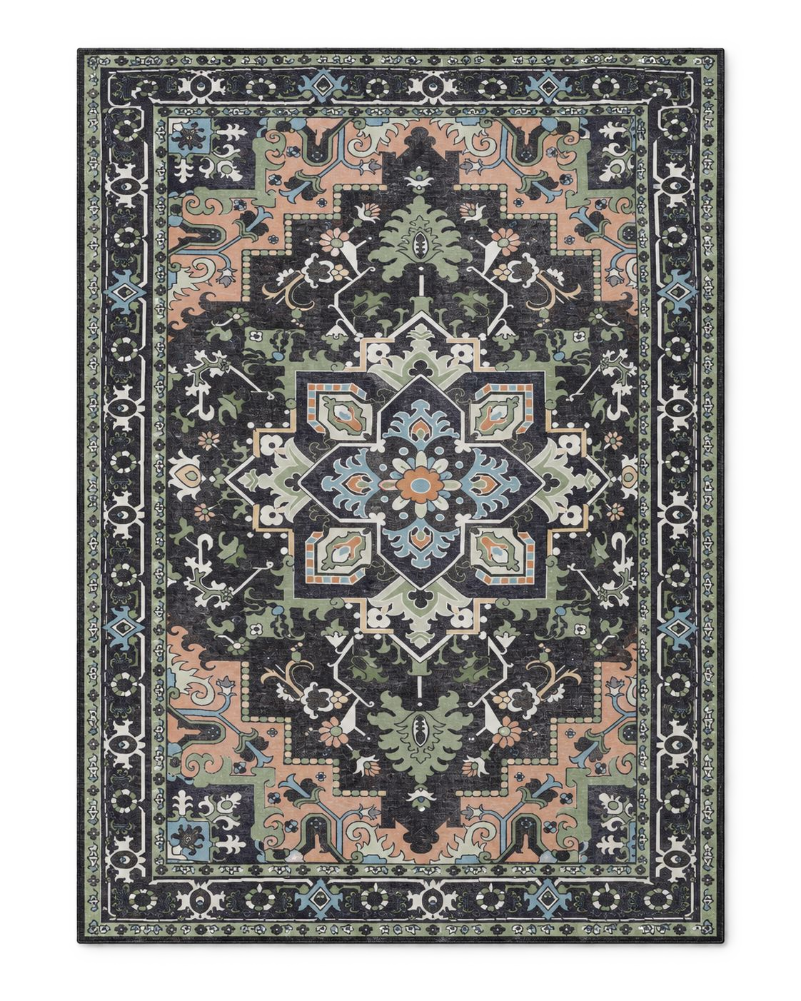 Tapis persan vintage noir, vue à plat