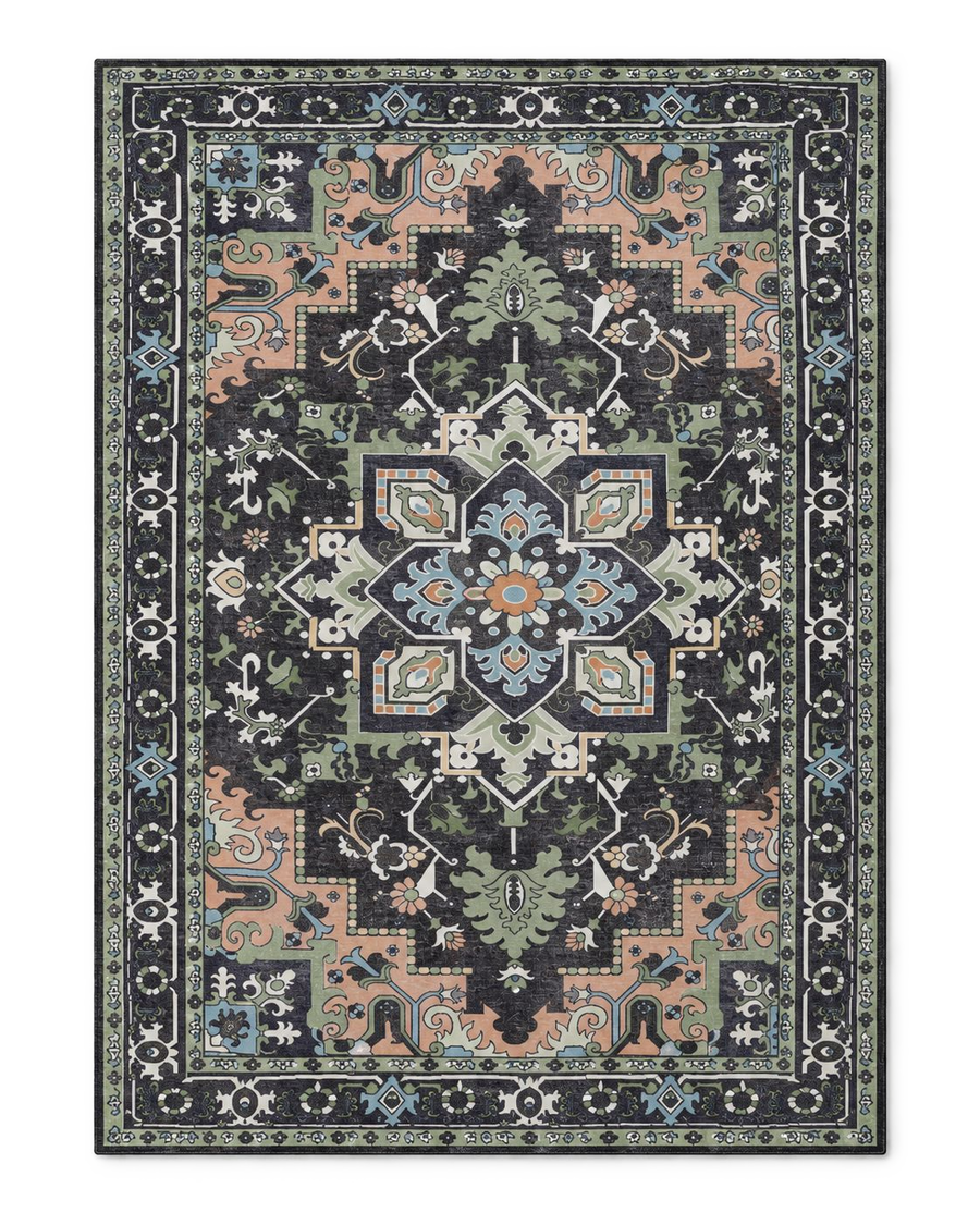 Tapis persan vintage noir, vue à plat