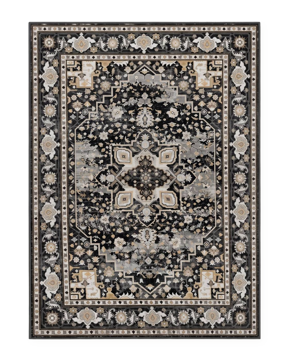 Tapis persan vintage anthracite, vue à plat