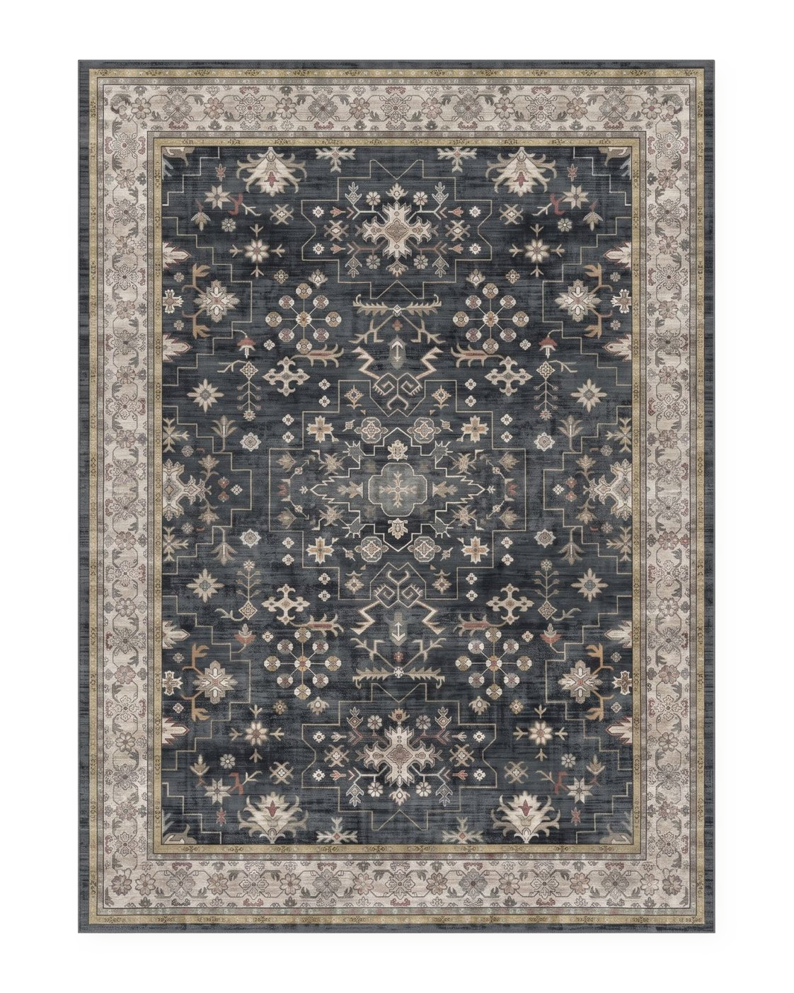 Tapis persan vintage bleu nuit, vue à plat