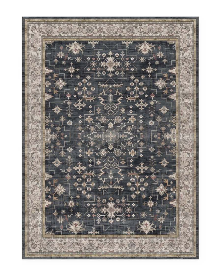 Tapis persan vintage bleu nuit, vue à plat