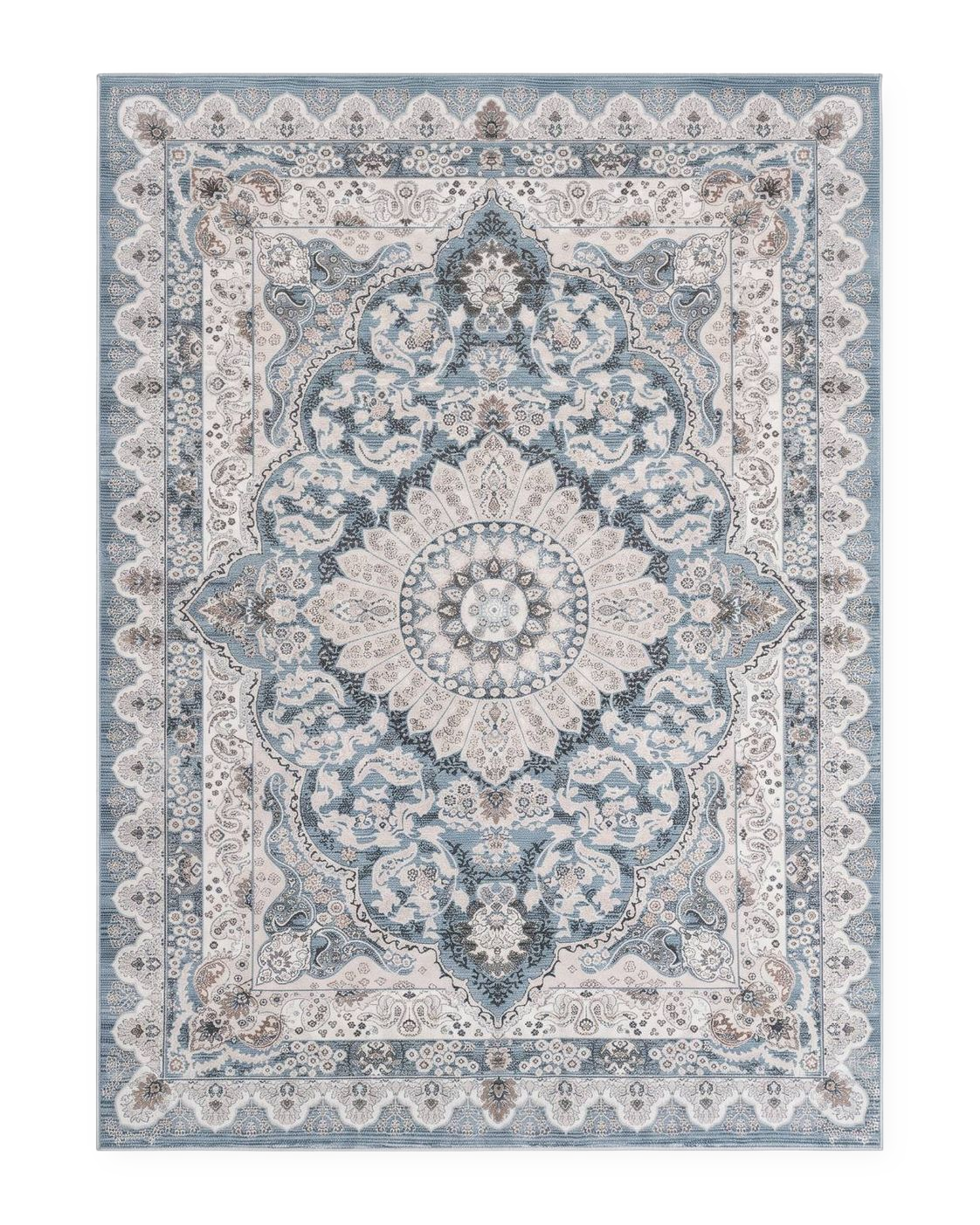 Tapis persan vintage bleu gris, vue à plat