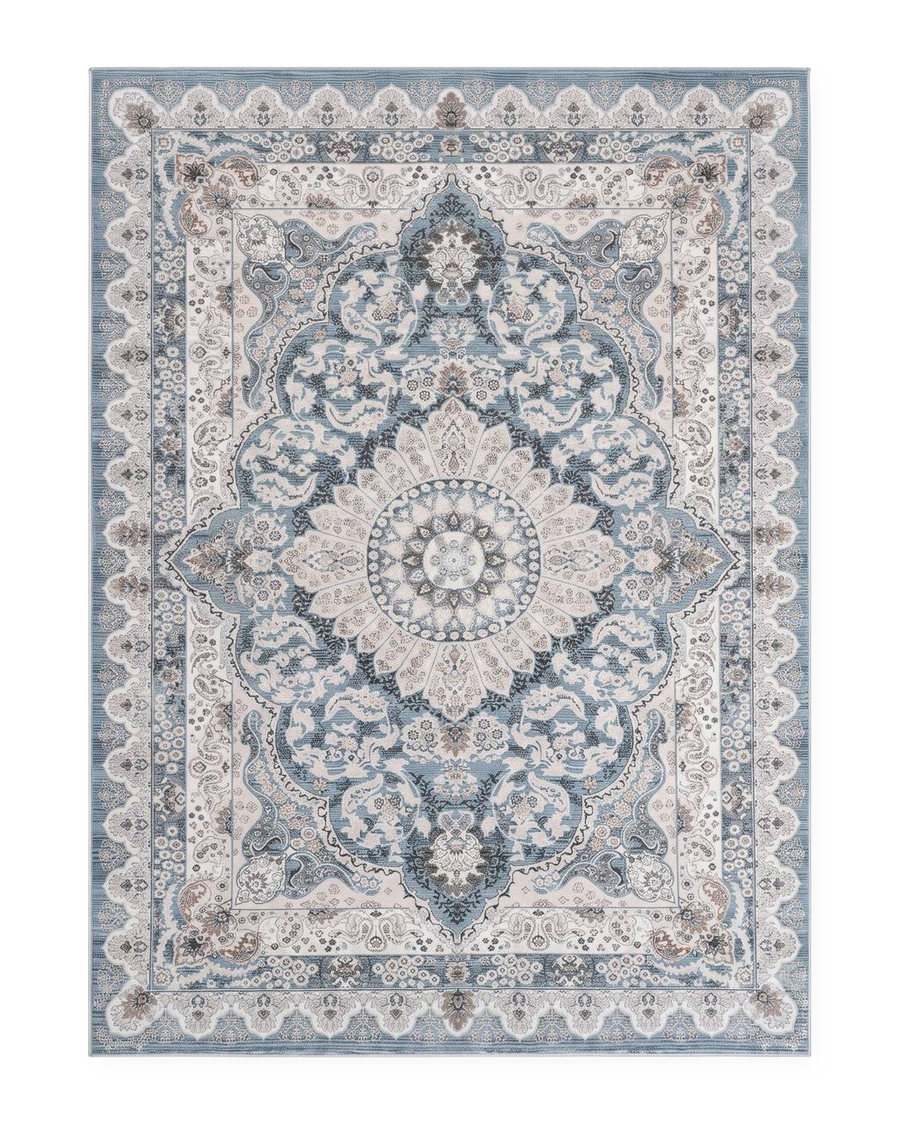 Tapis persan vintage bleu gris, vue à plat