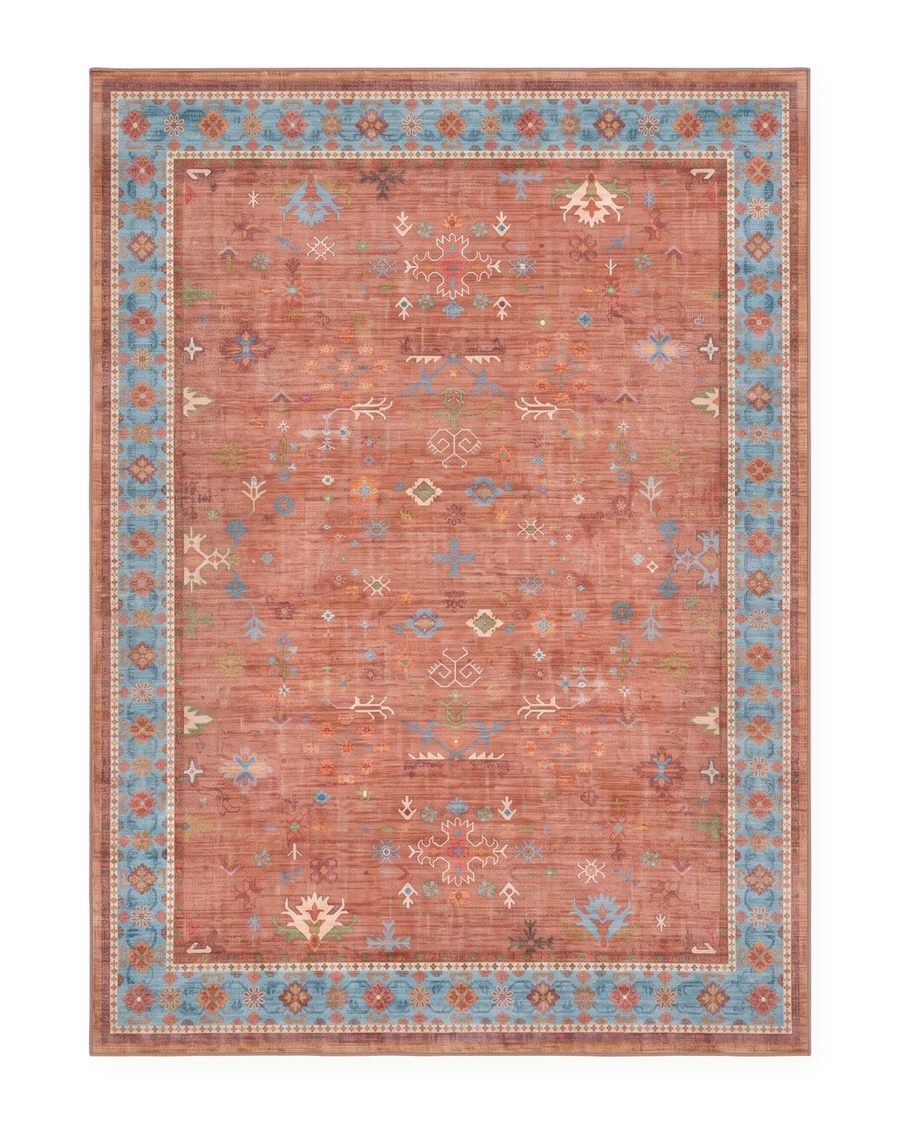 Tapis persan vintage corail, vue à plat